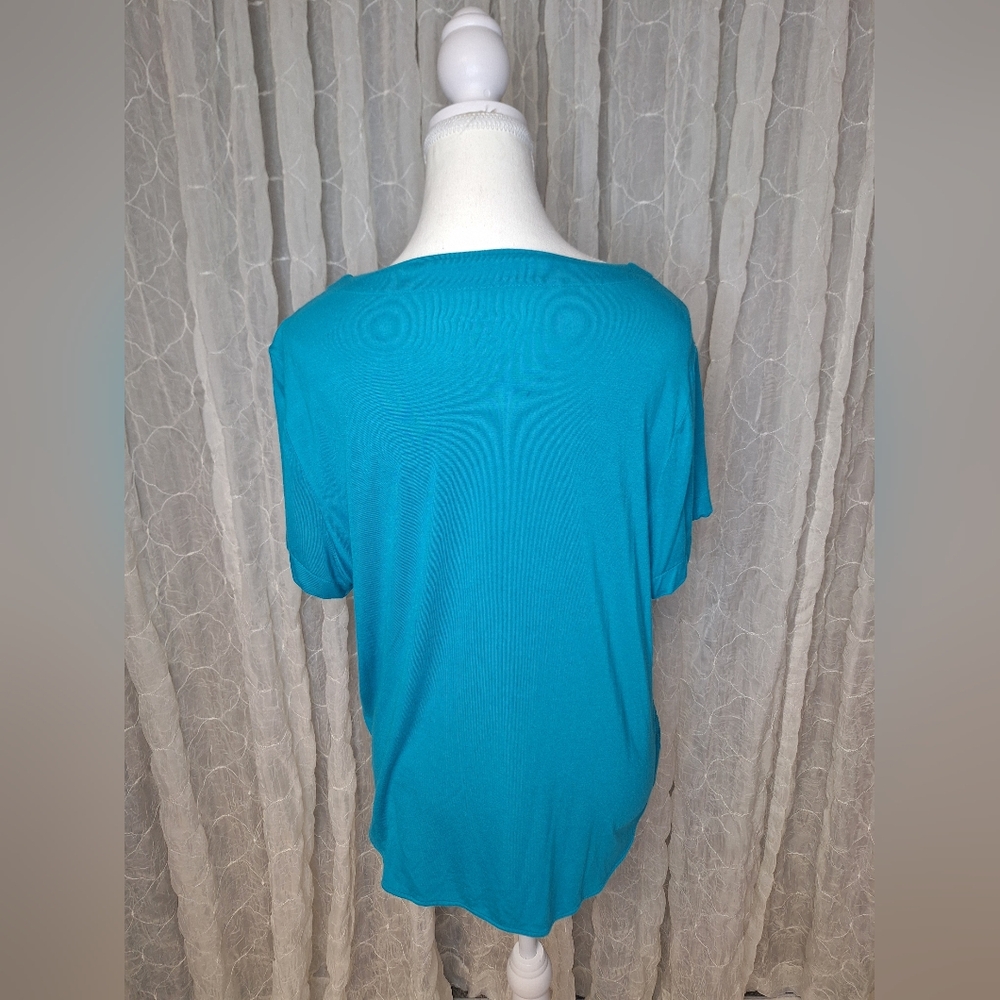 Croft & Barrow Teal Blue Lace Crochet Short Sleeve Scoop Neck Top PXL - Picture 4 of 6